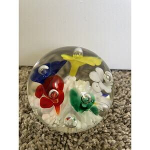 Vintage St Clair Flowered Paperweight Multicolored Maude And Bob Marked